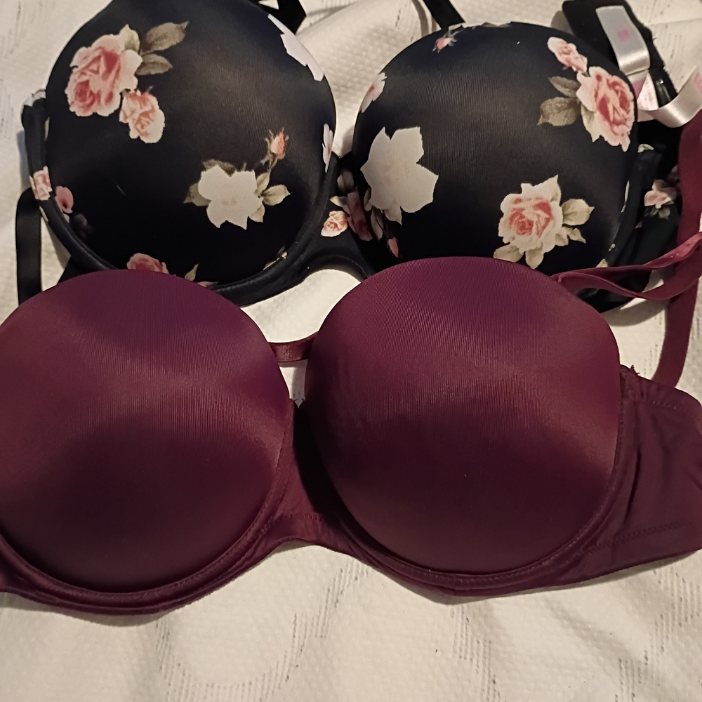 Victoria's Secret Floral Black and Plum Bra Set